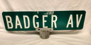 Vintage Retired Badger Ave Double Sided Street Road Sign W/bracket Wisconsin Old