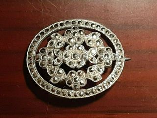 Vintage Silver And Marcasite Brooch Pin From The 1950s 1960s