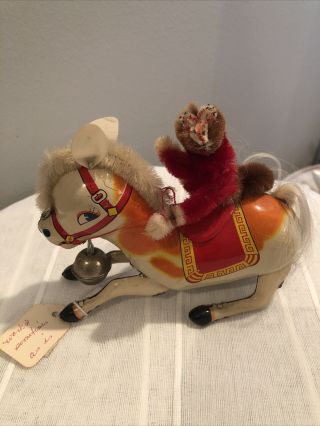 Vintage Japanese Tin Toy Monkey On A Horse