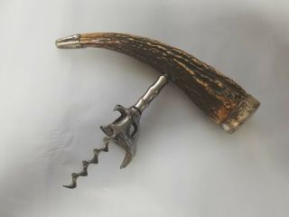 Antique Vtg John Hasselbring Sterling Silver Stag Antler Horn Corkscrew Barware