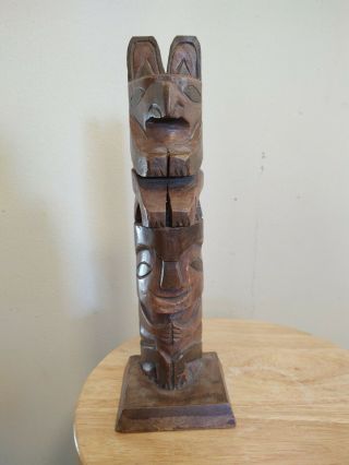 Antique Vintage North West Hand Carved Wood Totem Pole Indian Made 1970 Seattle