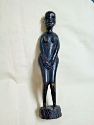 Vintage Wooden African Woman Standing Tribal Statue Carved Figurine Handmade