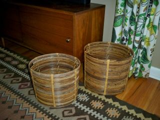 Vintage Pair Gabriella Crespi Style Pencil Reed Bamboo Plant/waste Basket Italy?