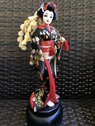 Vintage Japanese Geisha Girl Kimono Doll On Rotating Stand Made In Japan 13 "