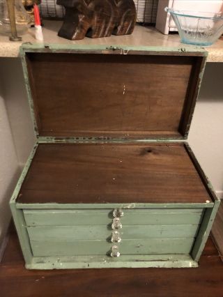 Antique Vintage 4 Drawer Wood Machinist Tool Chest Box 2