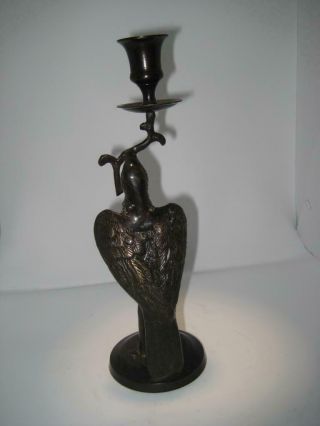 Vintage Goth Bird With Branch And Metal Candle Holder 10.  5 "