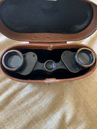 Antique Carl Zeiss Jena Df 6x Binoculars W Leather Case