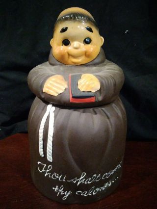 Vintage 1960s Friar Tuck Thou Shall Count Thy Calories Cookie Jar.  Made In Japan