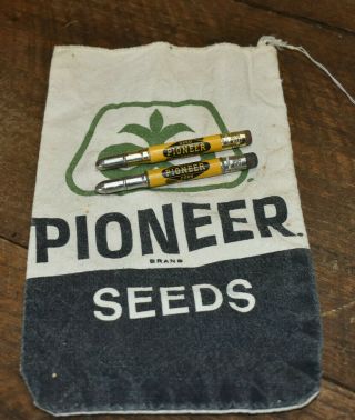 L1061 - 2 Vintage Pioneer Seeds Corn Bullet Pencils & Pioneer Seed Bag