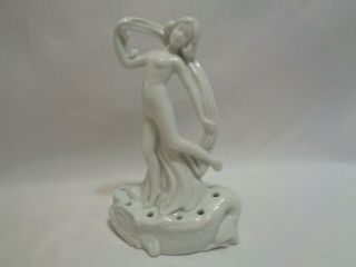 Vintage Germany Art Deco Flowing Dancer Flower Frog Pottery Small Size
