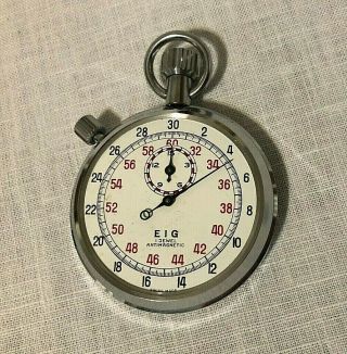 Vintage Eig Swiss Made Stopwatch 1 Jewel Antimagnetic Missing Crystal