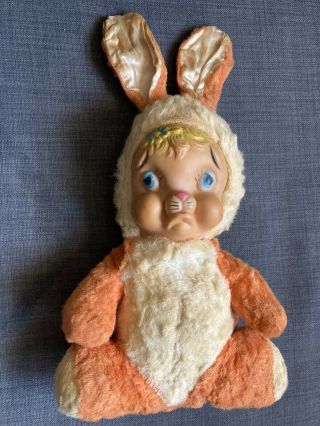 Vintage Rubber Face Bunny Rabbit Plush Sad Face Plush Rushton Plush My Toy Co