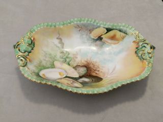 Antique T&v Limoges Large Serving Bowl Hand Painted Shell Fish & Scalloped Edge