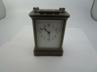 19th C Antique French Brass Carriage Clock Beveled Glass