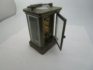 19th C Antique French Brass Carriage Clock Beveled Glass 2