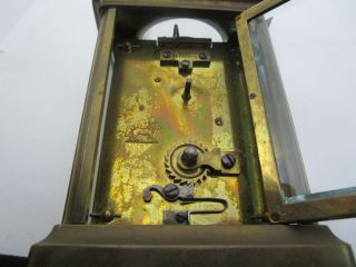 19th C Antique French Brass Carriage Clock Beveled Glass 3
