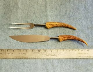 Vintage Anton Wingen Jr Stag Horn Knife & Fork Carving Knife Set Germany
