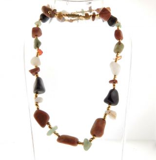 Vintage Agate Carnelian Bead Necklace Strand.  5 X 24 " 1