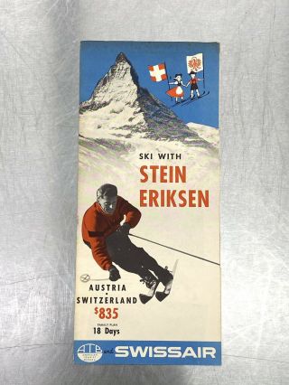 Stein Eriksen Vtg 1955 Swissair Austria Switzerland Ski Travel Brochure