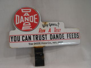 Vintage Dande Feeds Farm Animal Food 2 - Piece Porcelain License Plate Topper
