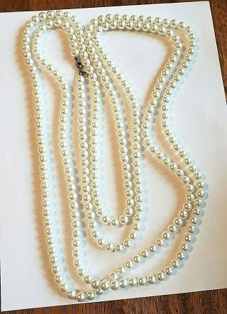 Vintage Sarah Coventry Long Faux Pearl Single Strand Necklace 88”