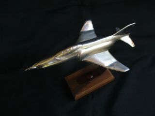 Vintage F - 4 Phantom Jet Usaf Air Force Solid Metal Chrome Desk Display Model