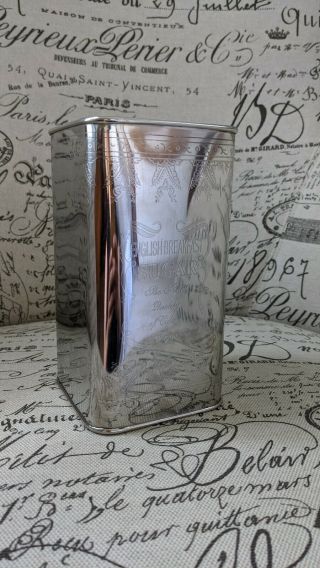Vtg Silver Plate Engraved English Breakfast Tea Canister Farmhouse Country