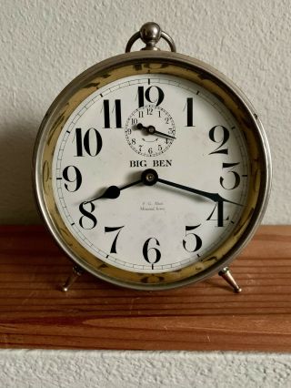 Antique Westclox Big Ben Peg Leg Alarm Clock Monona,  Iowa Runs/stops Dec 21 1911