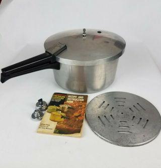 Presto 6 - Quart Stainless Steel Pressure Cooker Vintage Model A617a W/ Book
