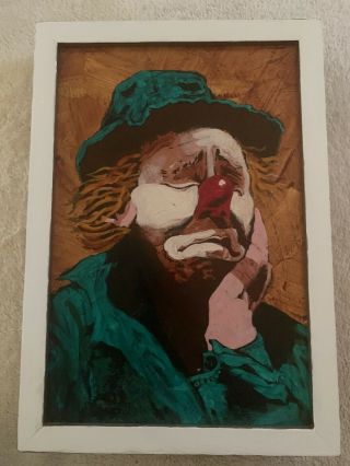 Signed John Peers Oil Painting Canvas Sad Clown Emmett Kelly 1960 