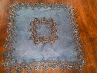 Vintage 1970s Teal Blue Lace Table Cloth Good 32 By 32 Inches