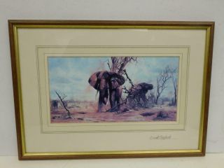 Vintage Wall Hanging Print Signed David Shepherd Elephants