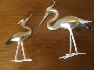A Antique Vintage German Hand Blown Mercury Glass Birds