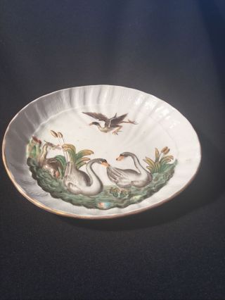 Antique 19thc Meissen Porcelain Polychrome Swan Service Bowl Porzellan Schale