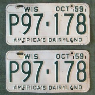 Collector 1959 1960 Wisconsin License Plate Matched Pair Yom Use Plates P97 178