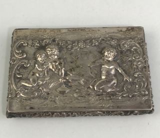 Fine Antique.  800 Silver Repousse Cherubs Playing Trinket Box Estate Find Nr