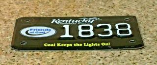 Kentucky FRIENDS OF COAL Graphic 2000 ' s era MOTORCYCLE License Plate Tag 1838 3