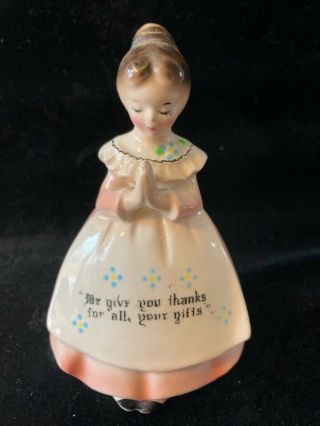 Vintage Enesco Pink Prayer Lady Dinner Bell In The Kitchen Give Thanks E - 2825