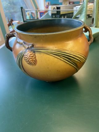 Antique Roseville 632 - 6 Pinecone Art Pottery Jardinere Vase Vintage Tan Brown Pc