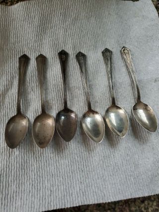 6 Antique Sterling Silver Spoons 5 - 3/4” Alvin W/monogram