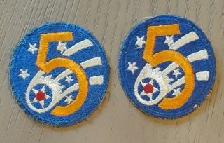 2 Vintage Us Army Air Corps 5th Air Force Shooting Star Patches