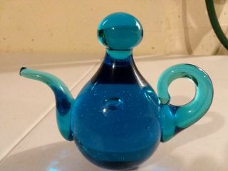 Antique Vintage Tiffin Glass Teapot Blue Paperweight