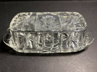 Vintage Anchor Hocking Butter Dish W/ Lid Cut Clear Glass Star Of David Design