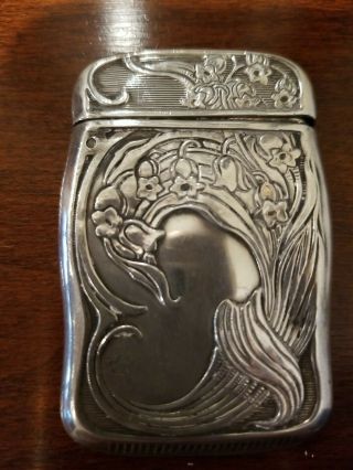 Antique Sterling Silver Match Safe Vesta Art Nouveau Lily Of The Valley