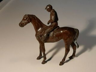 Vintage Metal Racehorse And Jockey Rider Figure 1930s