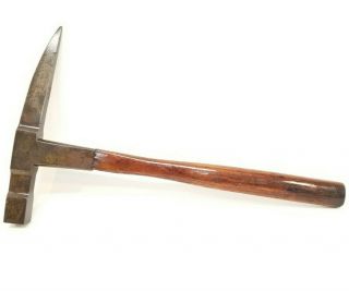 Antique Vintage Hand Forged Miners Pick Axe Hammer Wood Handle Patina