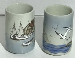 2 Otagiri Seascape Sail Boats Seagulls Ocean Coffee Mug Cup Stoneware Vintage 3