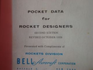 Vintage 1958 Bell Aircraft Rockets Division Pocket Data For Rocket Designers