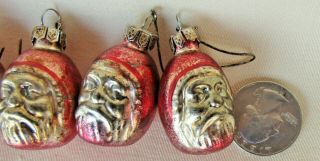 6 German Antique Vintage Glass Santa Head Christmas Ornaments Red & Gold 1.  5 "