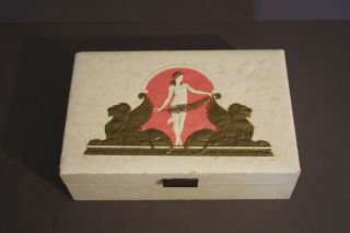 Vintage Mid Century Goddess & Griffin Mythical Lined Jewelry Box With Mirror